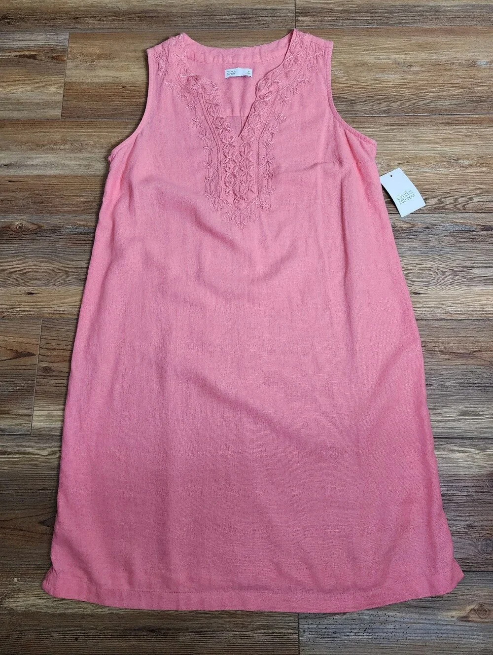 Croft & Barrow Linen Blend Shift Dress Women's XS Coral Sleeveless Embroidered - Picture 2 of 9